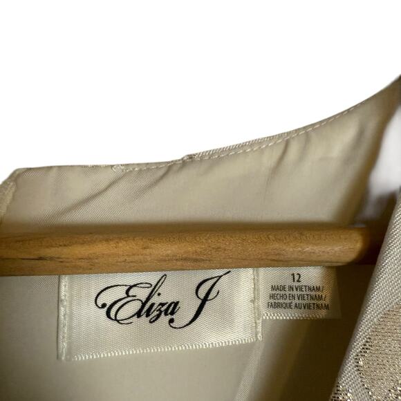 Eliza J Floral Jacquard Metallic Gold Fit & Flare Hi-Low Cocktail Dress Size 12 - Picture 5 of 10